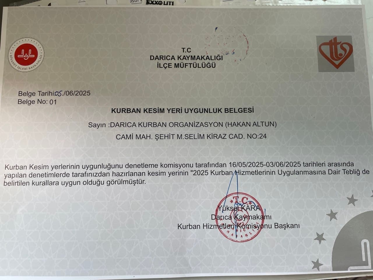 Kesimhane Uygunluk Belgesi